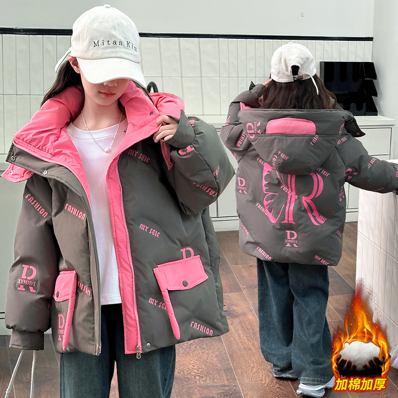 女童潮牌加棉加厚中长款棉服