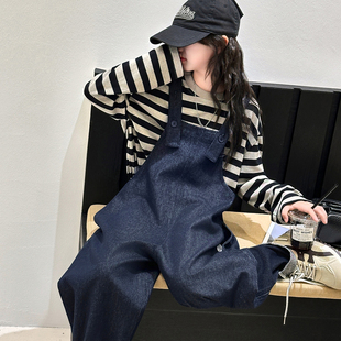 女童牛仔背带裤套装2026春秋新儿童洋气休闲宽松长袖条纹T两件套6