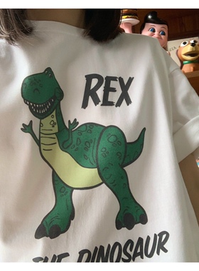 WHAT'S UP 自制卡通玩总可爱抱抱龙复古印花vintage重磅纯棉T恤