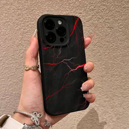 红色闪电适用于苹果iPhone16pro 16个性创意苹果15 14褶皱12硅胶13