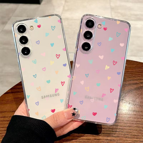 七彩爱心B版适用三星S21手机壳s22ultra保护全包镜头NOTE20软壳galaxys23  s24 s25plus透明软套