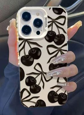 【高颜值】黑色樱桃适用三星A55硬壳 A53 34手机壳S24Ultra彩银IMD高级感S23FE/Note20U欧美