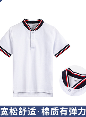 中小学生夏季白色圆领吸汗透气珠地网眼短袖校服套装13T012