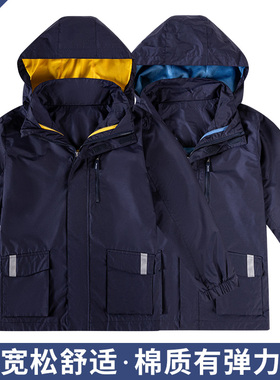 学校男女童脱卸冲锋衣藏青色连帽秋冬保暖防风外套12X005 12X201