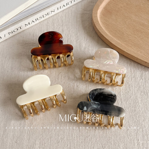 migu醋酸金属拼接小抓夹女高级鲨鱼夹半扎发简约气质盘发通勤头饰