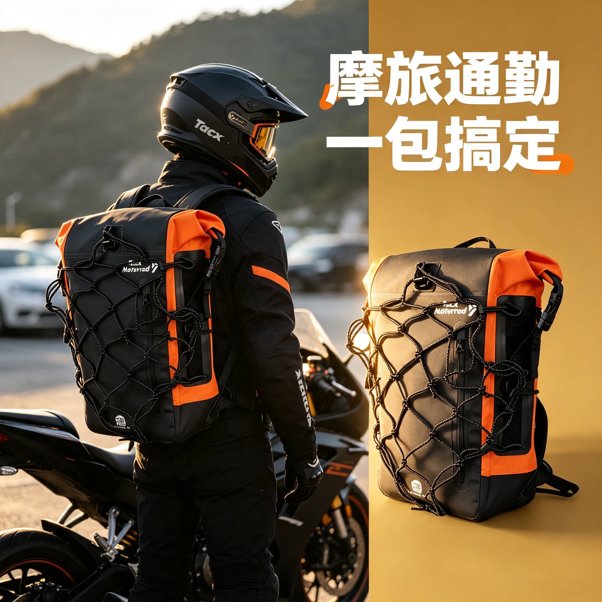 摩托车双肩背包摩旅防水大容量骑行装备骑士包登山旅行机车头盔包