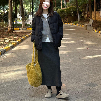 毛呢包臀后开叉直筒显瘦A字裙