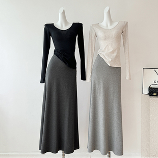 简约优雅风莫代尔A字半身裙女春夏高腰显瘦垂坠感宽松长裙包臀裙