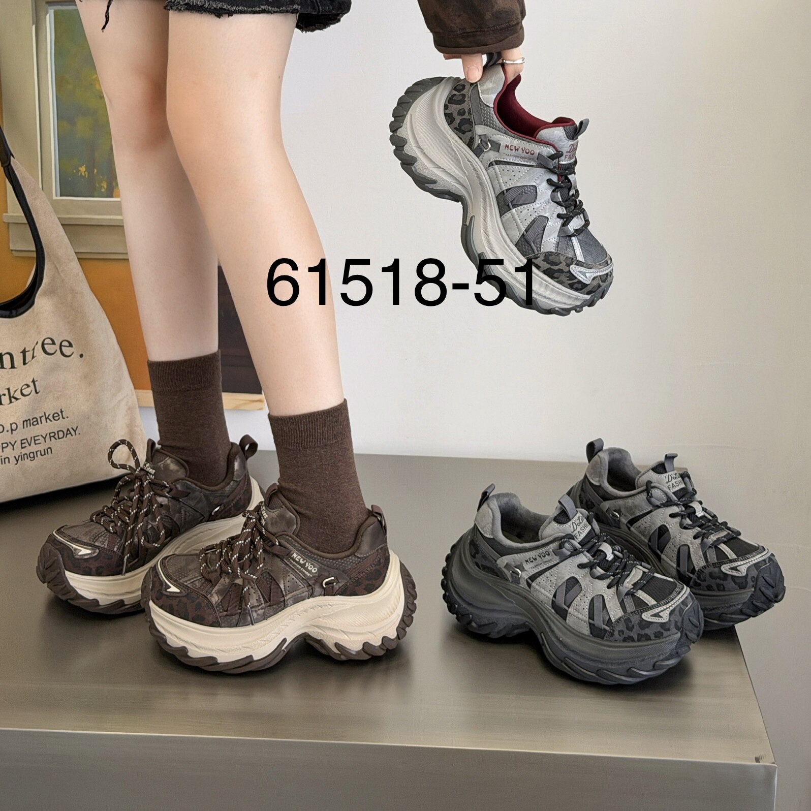 展风2026冬新款欧货真皮老爹鞋女厚底百搭休闲运动鞋女61518-51