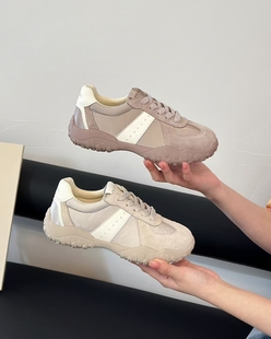 高鹏2025夏真皮德训鞋女新款轻便增高圆头日系复古时尚休闲鞋2503