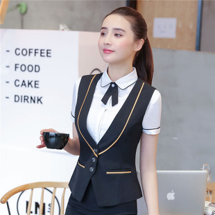 酒店前台服务员工作服夏装短袖衬衣职业马甲套装女美容院收银制服