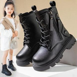 儿童靴子女童皮靴2025秋季新款小女孩洋气英伦风时尚中筒马丁靴子