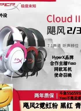 Yaso极度未知HYPERX HyperX Cloud II飓风2/3霓虹粉USB电竞耳机CS