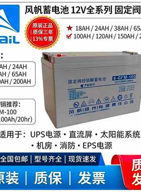 风帆蓄电池6-GFM-10012V100AHUPSEPS电源直流屏消防太阳能系统用
