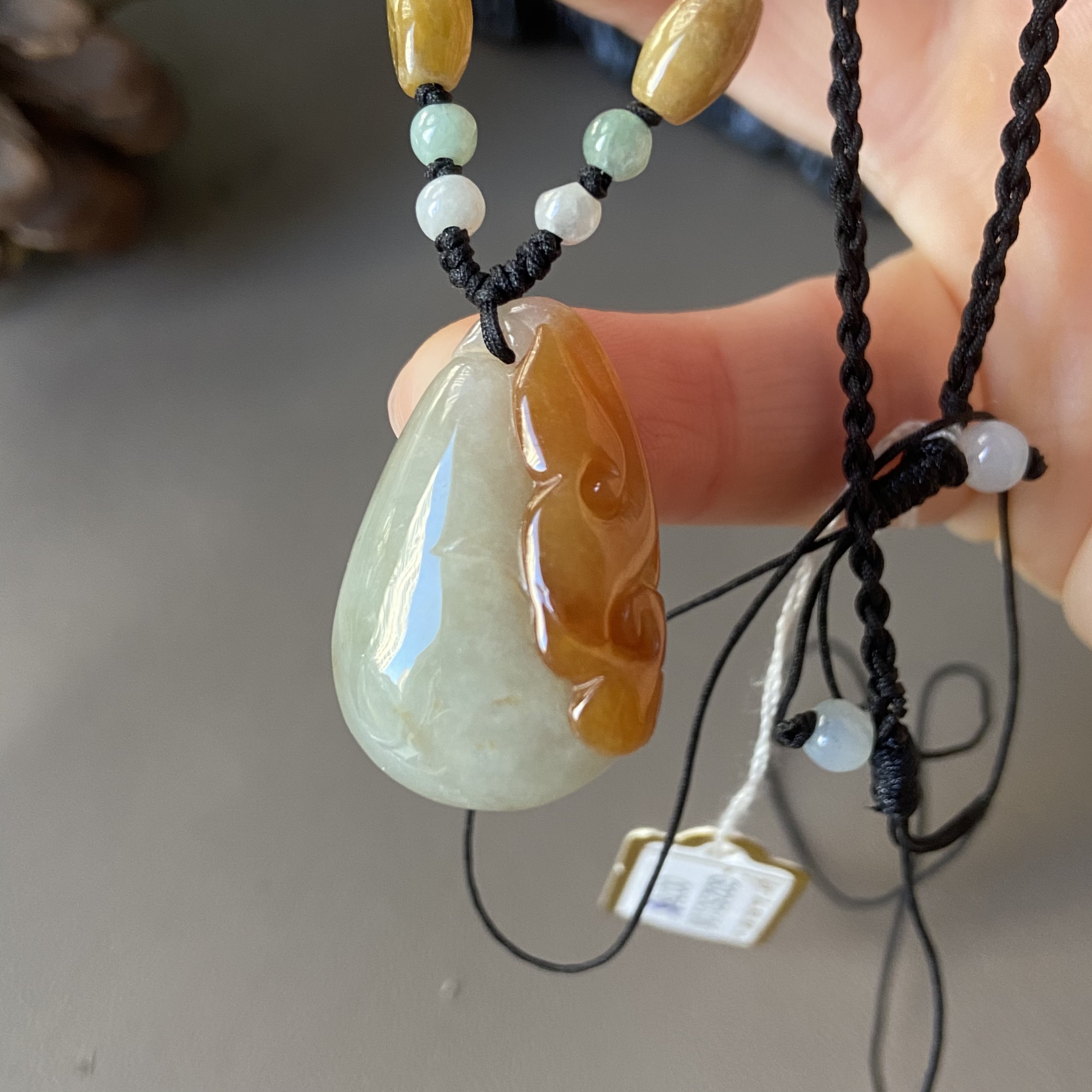 天然缅甸翡翠吊坠如意水滴冰种黄红翡挂件老坑a货0785带证书特价