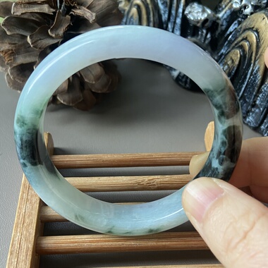 天然缅甸翡翠手镯55冰糯种飘蓝花飘绿玉镯子老坑a货0845带证书