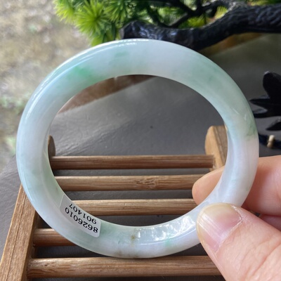 天然缅甸翡翠手镯55冰糯种白底青飘阳绿老坑a货玉镯子1407带证书