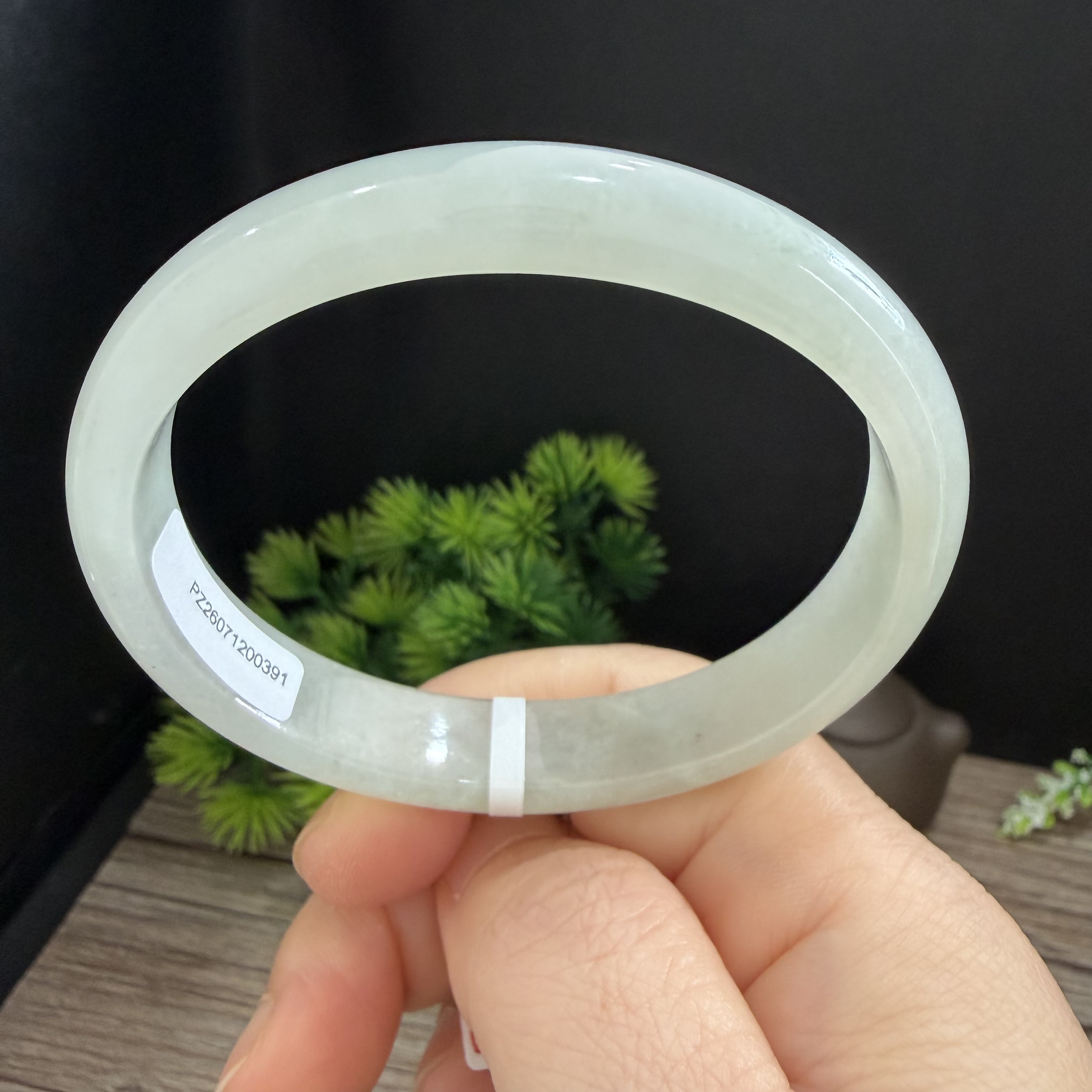 天然缅甸翡翠手镯57贵妃大号冰种浅绿玉镯子老坑a货0391带证书