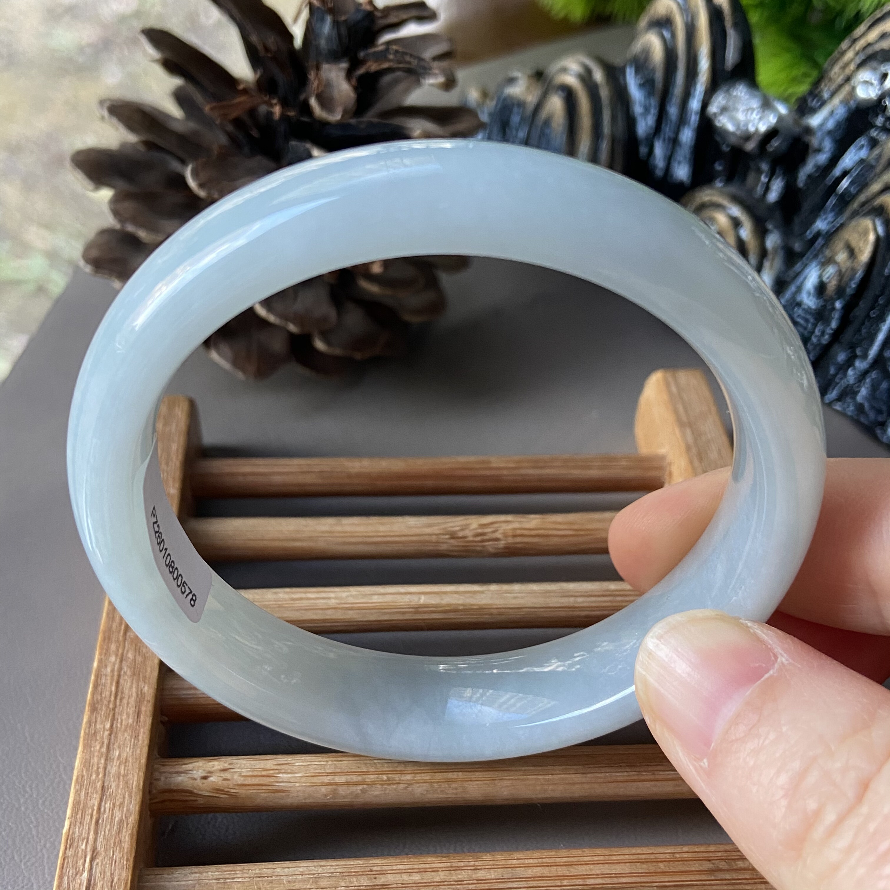 天然缅甸翡翠手镯57冰糯种浅绿色晴水绿老坑a货玉镯子带证书0578