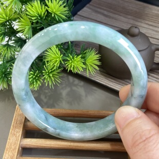 天然缅甸翡翠手镯冰糯种飘花老坑a货玉镯子56带证书0084