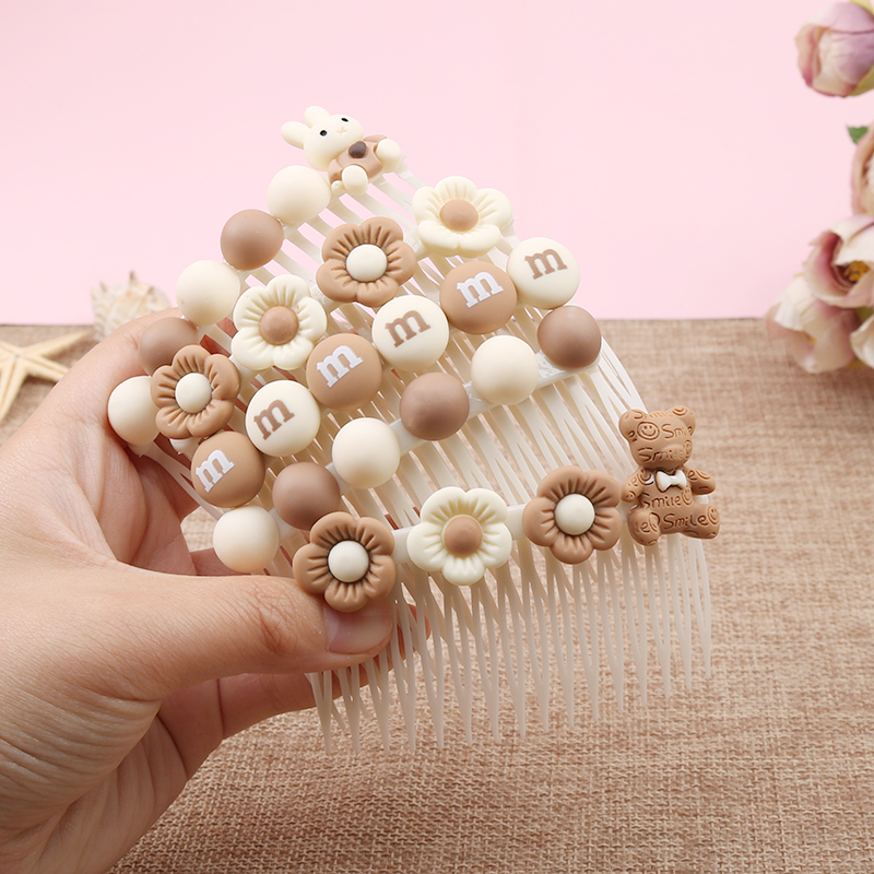 儿童可爱小熊插梳头饰碎发梳网红女童刘海发梳后脑勺碎发整理发卡