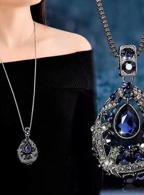 钛钢项链 余生有你水滴形毛衣链大气项链轻奢时尚百搭挂件配饰潮