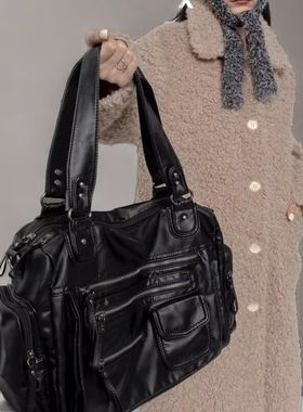 DirtySix /原创 朋克乌鸦 柔柔软软多拉链机车手提包 单肩斜挎包