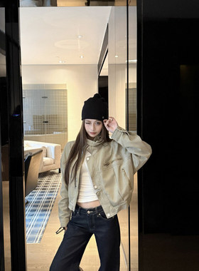 美式复古设计感立领牛仔外套女2025秋季新款宽松工装长袖短款夹克