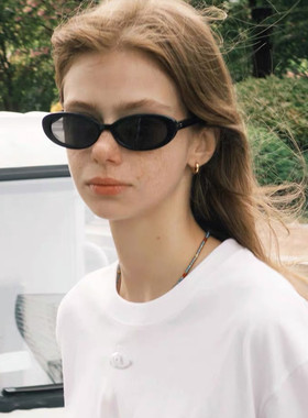 欧美椭圆小框太阳镜女夏季显脸