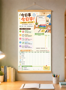 学生每日打卡计划表今日事今日毕儿童书桌自律励志可写任务装饰画