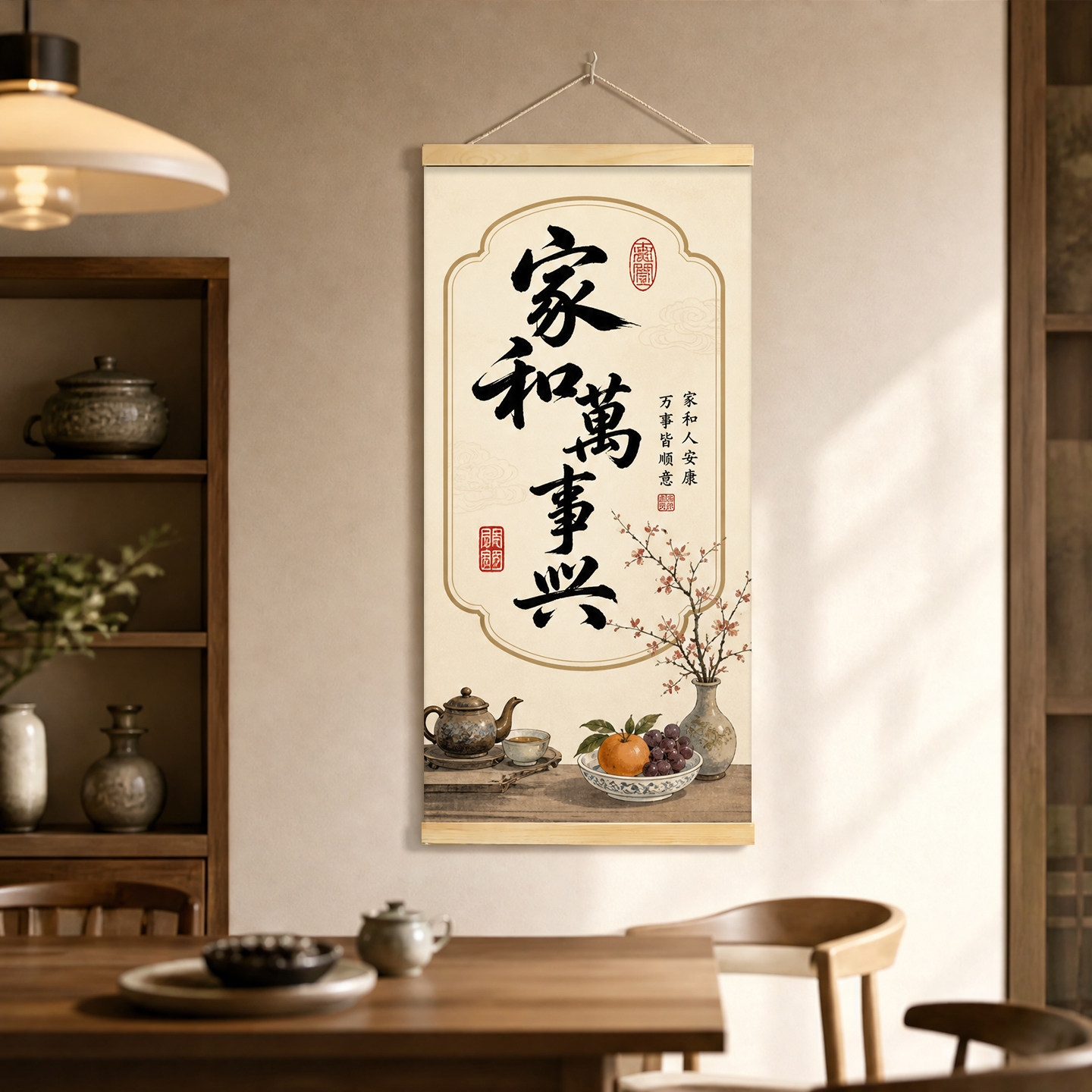家和万事兴挂画客厅装饰画新中式玄关沙发背景墙国画书法卷轴竖版