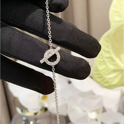 猪鼻子小Q手链女纯银18K玫瑰金白金满钻字母吊坠手环手镯简约精致