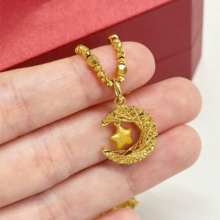 爆闪星月织梦项链 女纯银镀18K黄金色月亮星星蹦迪珠锁骨链高级潮