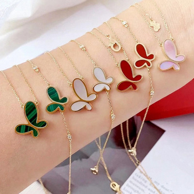 22K金蝴蝶手链 女纯银925绿松石红玉髓白贝母粉贝母手环手镯