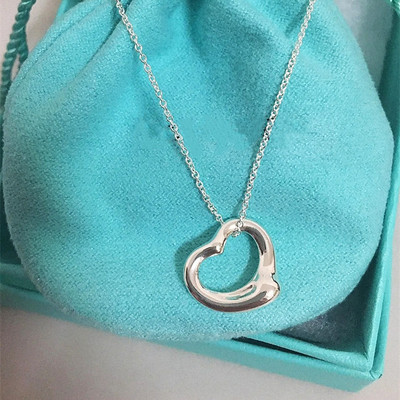 open heart单心项链 女纯银925心形爱心镂空吊坠锁骨链简约百搭潮