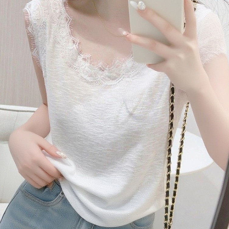 莫代尔棉吊带背心女夏季胖mm蕾丝边气质内搭大码无袖打底外穿上衣