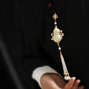 新中式旗袍宋锦压襟挂饰双面葫芦吊坠挂件饰品长流苏胸针成品配饰