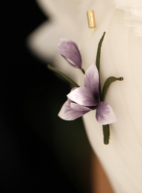 手工绒花胸针新中式古风旗袍紫色胸花点缀玉兰花别针配饰