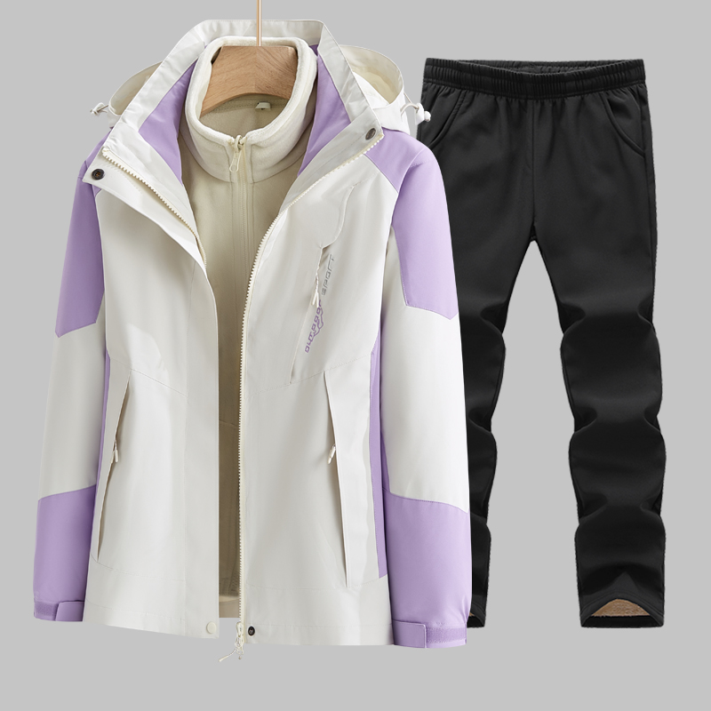 户外冲锋衣套装男女款三合一可拆卸外套保暖冲锋裤加绒防水登山服