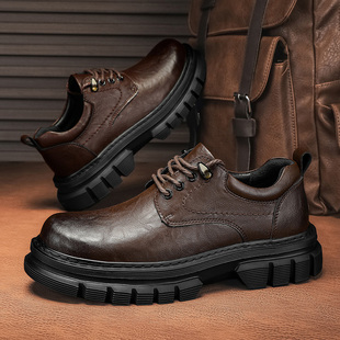 德比鞋男真皮厚底增高棕色圆头英伦风大头马丁靴低帮工装休闲皮鞋