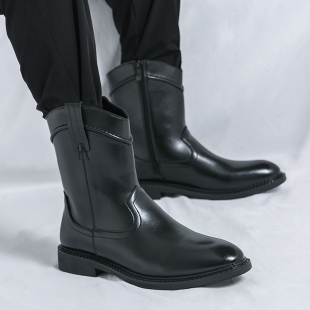 2024新款中筒靴短筒皮靴马靴男款牛仔靴蒙古靴子休闲骑士秋季透气