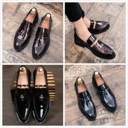 Autumn Hairstylist Men's British Versatile Fashion Korean Style Height-Increasing Patent Leather Glossy Trendy Men's Casual Slip-On Leather Shoes