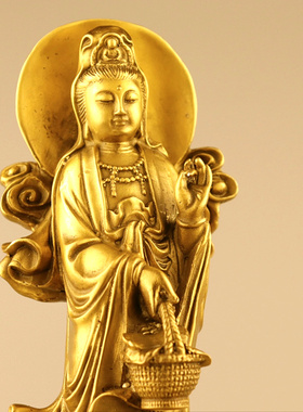 纯黄铜观世音菩萨提篮观音