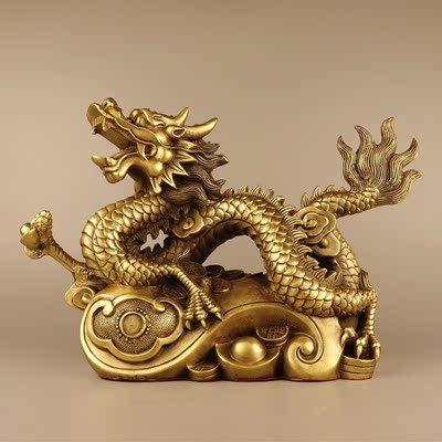 纯黄铜如意龙葫芦龙元宝龙金钱火龙地球龙客厅办公室桌面招财摆件