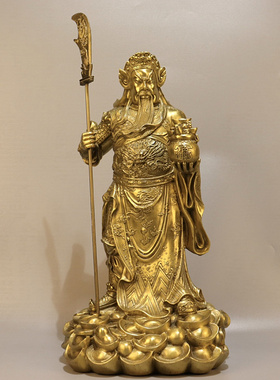 纯铜关公关二爷神像铜武财神佛像客厅供奉神像立刀托宝关公像开业