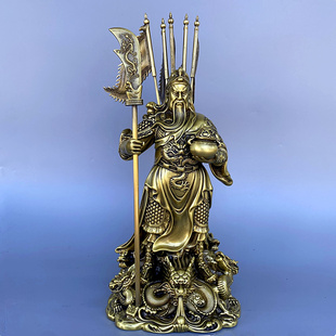 九龙关公摆件纯铜武财神爷乔迁店铺开业办公室供五令旗关二爷神像