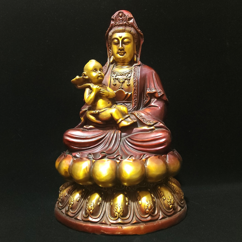 纯铜送子观音菩萨神像 观音送子佛像摆件 风水家居供奉佛堂礼佛