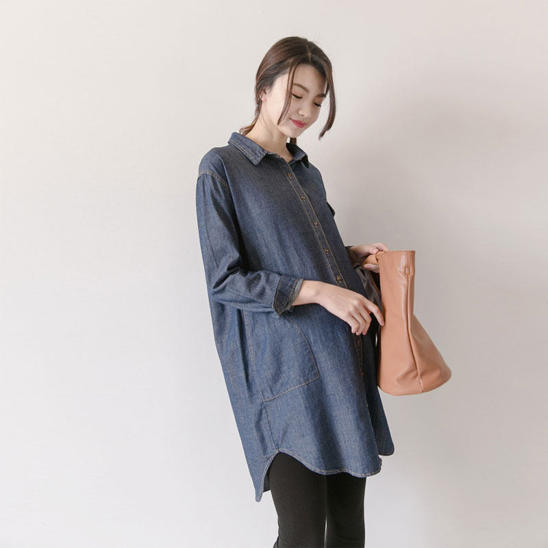 출산 의류 가을 의류 2012 새로운 긴팔 셔츠 중간 길이의 느슨한 한국 스타일의 데님 재킷 패션 스타일