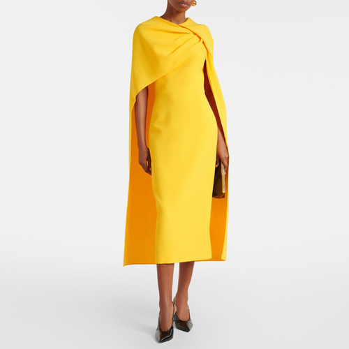 黄色大气晚装中长裙个性时尚新款