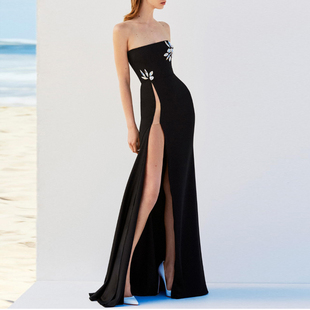 长款晚礼服2025新款高开叉模特走和名媛派对酒会晚宴性感连衣裙女